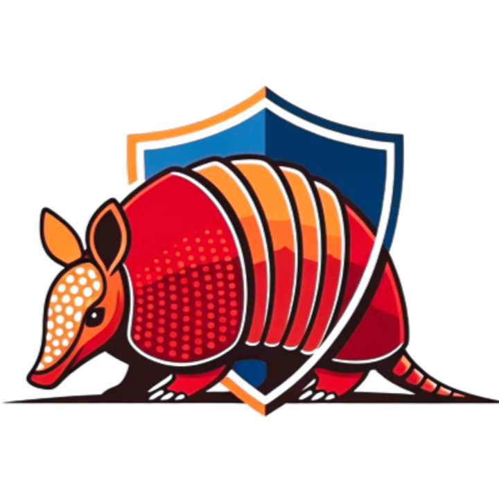 Armadillo in front of shield